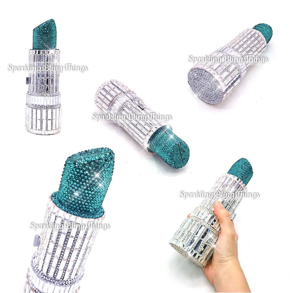 NWT Sparkling Swarovski Bling Crystal Rhinestone Lipstick Purse Clutch B… - Picture 13 of 17